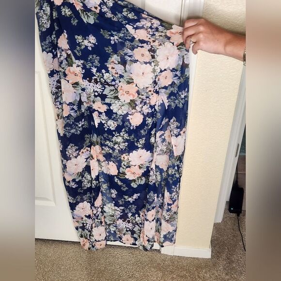 Trixxi M ShiffonMlticlred Floral Print DoubleSlits ColdShoulder Maxi Women Dress - Picture 4 of 9